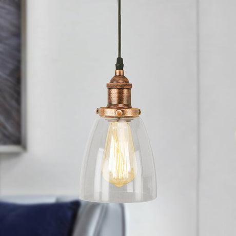 Aged Copper Pendant Light - Vintage Clear Glass With Tapered Design Perfect For Dining Room