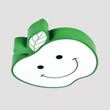 Darling Smiling Apple Ceiling Light For Childs Bedroom - Acrylic Metal Flush Mount Green