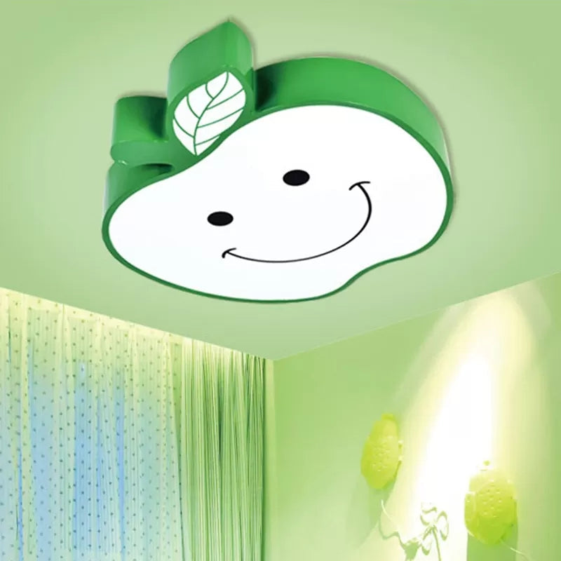 Darling Smiling Apple Ceiling Light For Childs Bedroom - Acrylic Metal Flush Mount