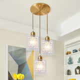 Modern Brass Pendant Light With Prismatic Glass Shade - 3 Lights Cylinder Design / Round