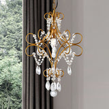 Modern Gold Pendant Light With Glass Strand - Iron Bent Arm Frame