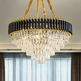 Modern Crystal Conical Chandelier - 4 Black Pendant Lights For Living Room