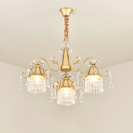 Gold Led Crystal Pendant Chandelier For Mid-Century Living Room Ceiling