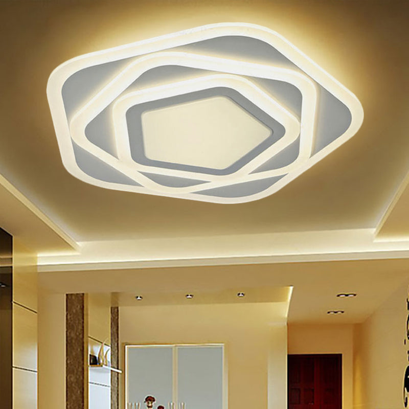 Modern Acrylic Flush Mount Ceiling Light In White For Living Room Pentagon Contemporary Fixture /