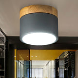 Aluminum Wood Flush Mount Down Light For Living Room Gallery - Simple And Stylish Drum Shape Grey