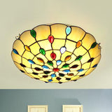 Rustic Loft Stained Glass Flush Mount Light In Beige/Yellow - 12/16/19.5 Diameter Bedroom Ceiling