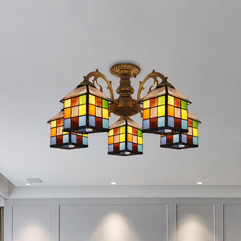 Vintage Tiffany Stained Glass Chandelier For Restaurant & Library - 3/5/6 Lights 5 / Antique Bronze
