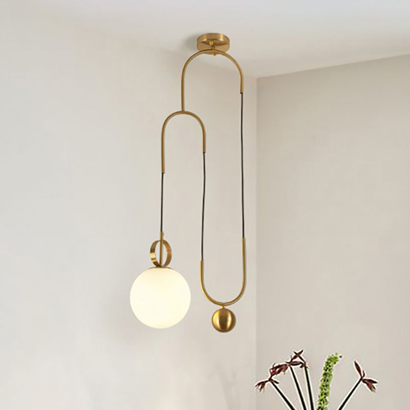 Post-Modern Gold Opal Glass Pendant Lamp - Hanging Light Globe Shade For Living Room