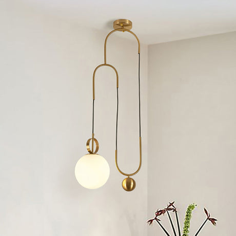 Post-Modern Gold Opal Glass Pendant Lamp - Hanging Light Globe Shade For Living Room