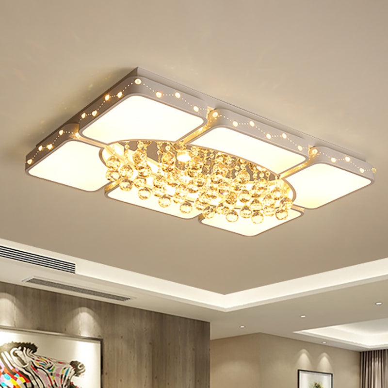Modern Metal Led Flushmount Lamp With Crystal Ball - White Ceiling Light Fixture (19.5/23.5/35.5 W)