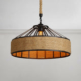 Vintage Style Drum Shade Rope Pendant Light - Perfect For Coffee Shops 1 Bulb Black / A