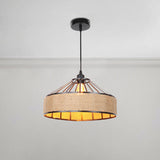 Vintage Style Drum Shade Rope Pendant Light - Perfect For Coffee Shops 1 Bulb Black