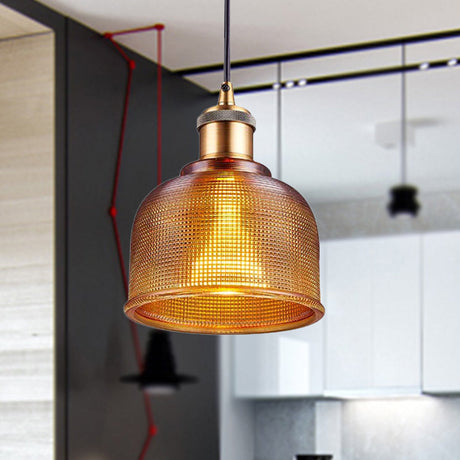 Industrial Brass Prismatic Glass Dome Pendant Light In Red/Bronze/Blue - Single-Light Fixture