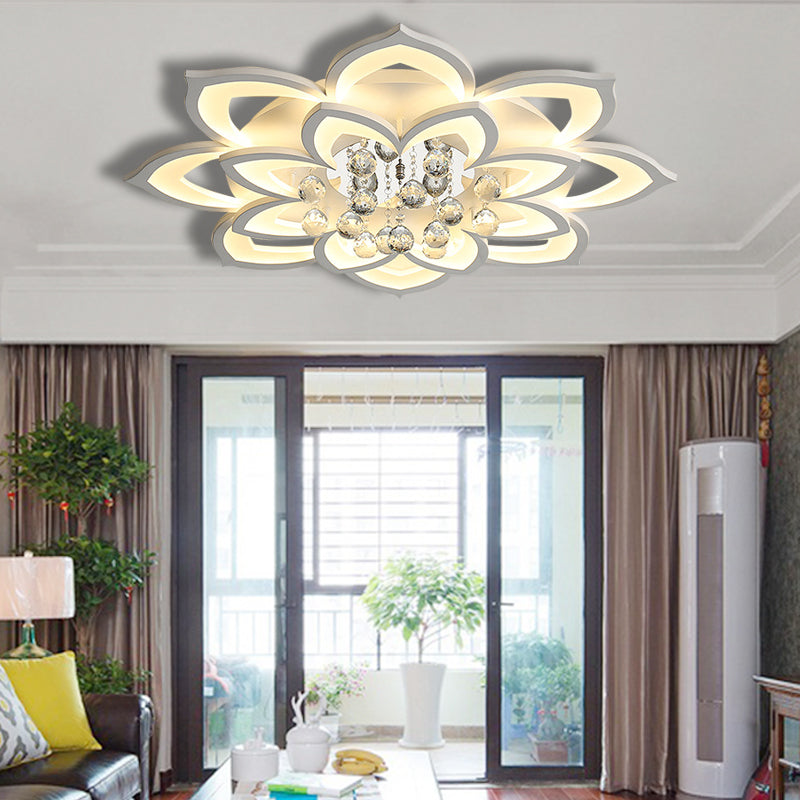 Contemporary Led Acrylic Flushmount Ceiling Light With Crystal Drop In Warm/White - 27/31.5 W White