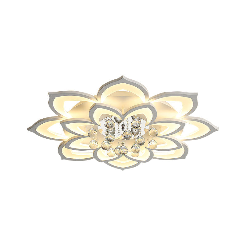 Contemporary Led Acrylic Flushmount Ceiling Light With Crystal Drop In Warm/White - 27/31.5 W