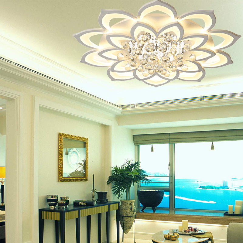 Contemporary Led Acrylic Flushmount Ceiling Light With Crystal Drop In Warm/White - 27/31.5 W