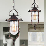 Vintage Black/Rust Cone Ceiling Pendant Lamp With Clear Glass & Cage - Ideal For Living Room Rust