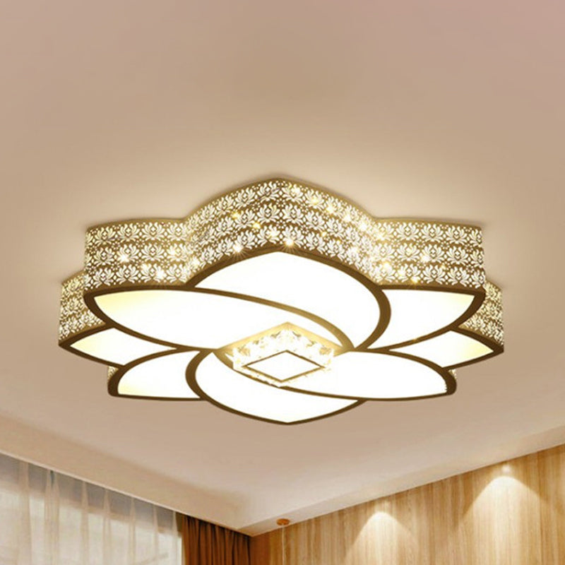Contemporary Metal Flushmount Light: 23.5/29.5 W Led White Ceiling Light With Crystal Accent