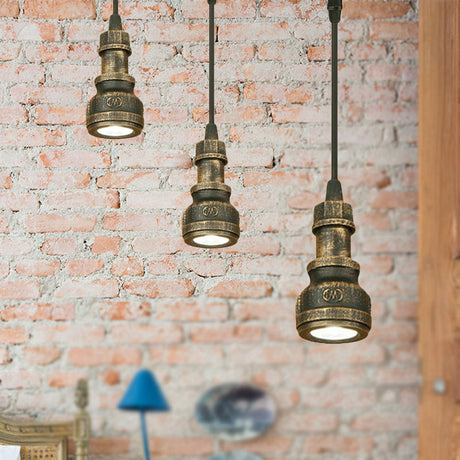 Aged Brass Water Pipe Mini Pendant Lamp - Antique Style 1-Light Wrought Iron Fixture
