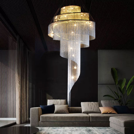 Sleek Spiral Tassel Chandelier - Modern Metal 4-Light Ceiling Light For Hall