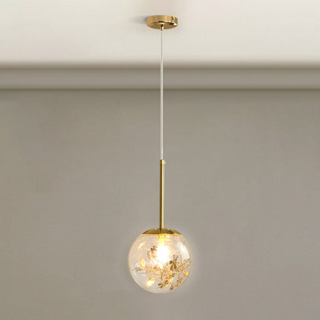 Modern Gold Spherical Glass Pendant Ceiling Light For Bedroom / 6 Flower