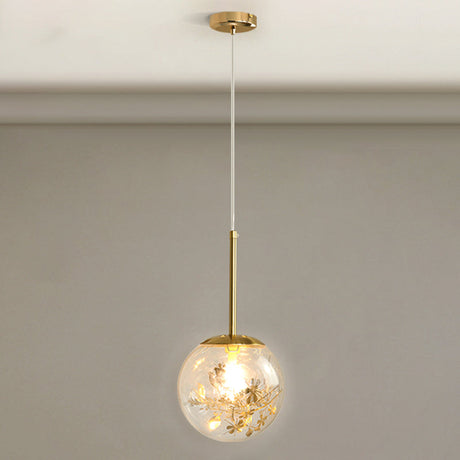 Modern Gold Spherical Glass Pendant Ceiling Light For Bedroom / 8 Flower