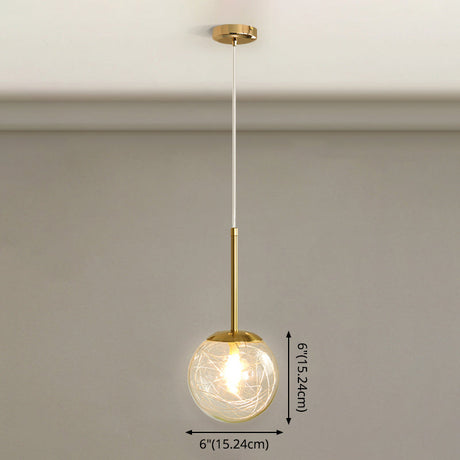 Modern Gold Spherical Glass Pendant Ceiling Light For Bedroom