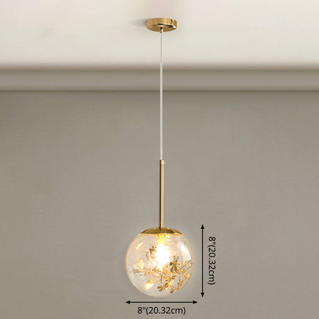 Modern Gold Spherical Glass Pendant Ceiling Light For Bedroom