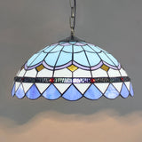 Blue Tiffany Dome Hanging Lamp - 16 Wide Glass Light