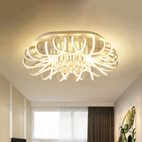 Modern Led White Ceiling Light With Clear Crystal Ball Accent - Oval Acrylic Flush Mount Fixtures