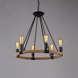 Industrial Wagon Wheel Chandelier Pendant With Adjustable Hanging Chain - Metal Ceiling Light For