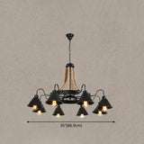 Industrial Wagon Wheel Chandelier Pendant With Adjustable Hanging Chain - Metal Ceiling Light For