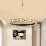 Modern Circle Chandelier With Clear Crystal And Flower Decoration - Perfect For Restaurants / 12
