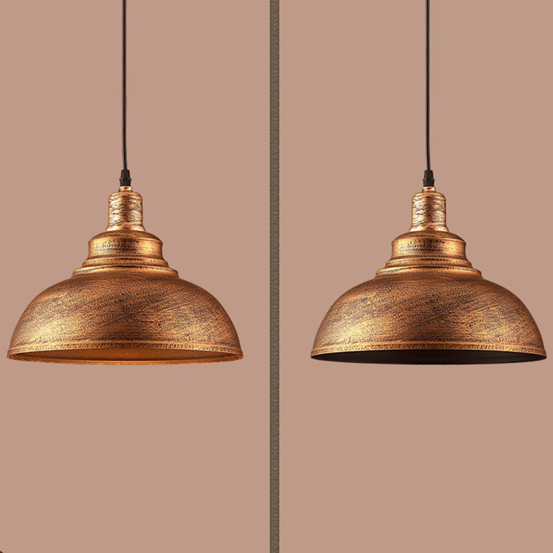 Vintage Metal Bowl Pendant Light With Painted Shade - Hanging Ceiling Fixture