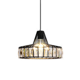 Modern Crystal Pendant Light With Black Metal Frame - Ideal For Dining Room Ceiling