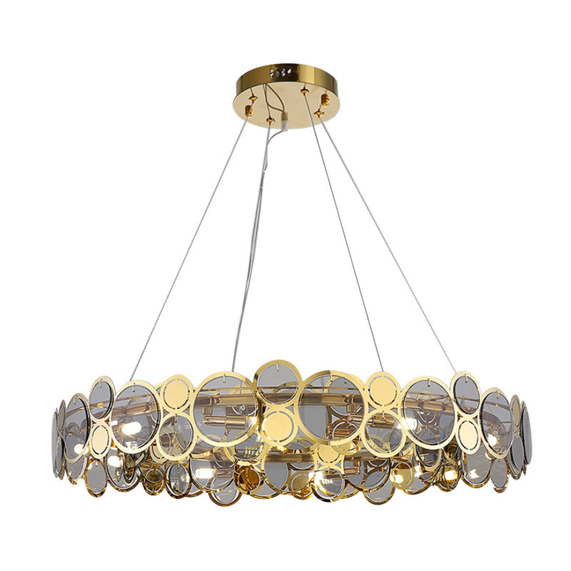 Crystal Bedroom Pendant Ceiling Light With Brass Finish Metal Fixture & Glass Shade - Large Size
