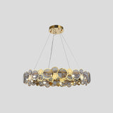 Crystal Bedroom Pendant Ceiling Light With Brass Finish Metal Fixture & Glass Shade - Large Size /