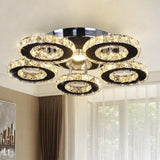 Modern Floral Crystal Semi Flush Ceiling Light - Led Stainless Steel Fixture For Bedroom