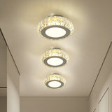Stylish Stainless Steel Led Flush Light With Crystal Accents For Hallway