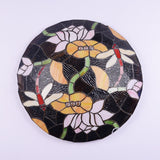 Tiffany Stained Glass Black Bowl Ceiling Lamp - Lotus And Dragonfly Flush Mount Light