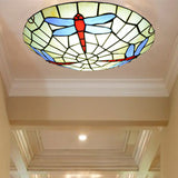 Hand-Crafted Sky Blue Dragonfly Tiffany Glass Ceiling Flush Mount Light