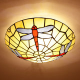 Hand-Crafted Sky Blue Dragonfly Tiffany Glass Ceiling Flush Mount Light
