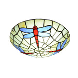 Hand-Crafted Sky Blue Dragonfly Tiffany Glass Ceiling Flush Mount Light