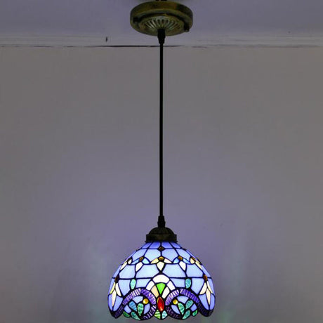 Tiffany-Style Bowl Pendant Light With Stained Glass - Ideal For Dining Room Blue / 8