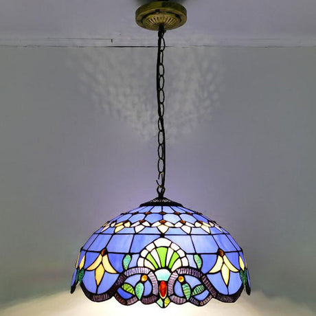 Tiffany-Style Bowl Pendant Light With Stained Glass - Ideal For Dining Room Blue / 16