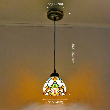 Tiffany-Style Bowl Pendant Light With Stained Glass - Ideal For Dining Room
