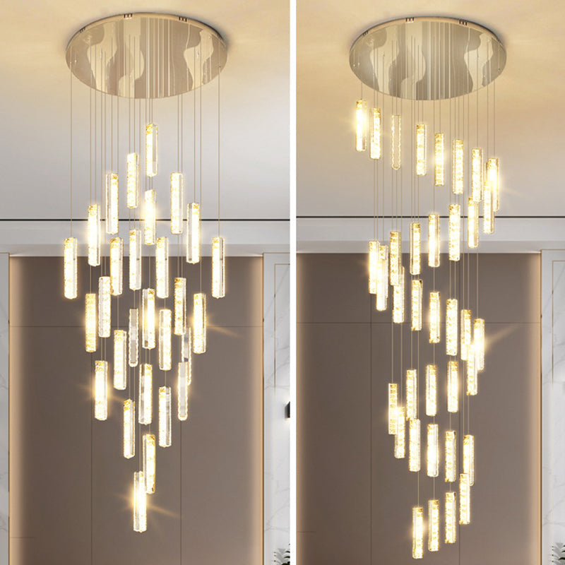Modern Crystal Drop Pendant Light For Stairway - Multiple Rectangles