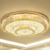 Modern Led Flush Ceiling Lamp With Clear Crystal Drum Shape For Living And Dining Room Lighting Gold