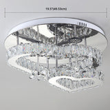 Loving Heart Ceiling Flush Light With Maple Leaf Charm - 2 Tiers Stainless Steel Mirror Crystal