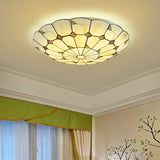 Vintage Tiffany Stained Glass Ceiling Light With Leaf Pattern - Flush Mount Led Lamp For Living Room